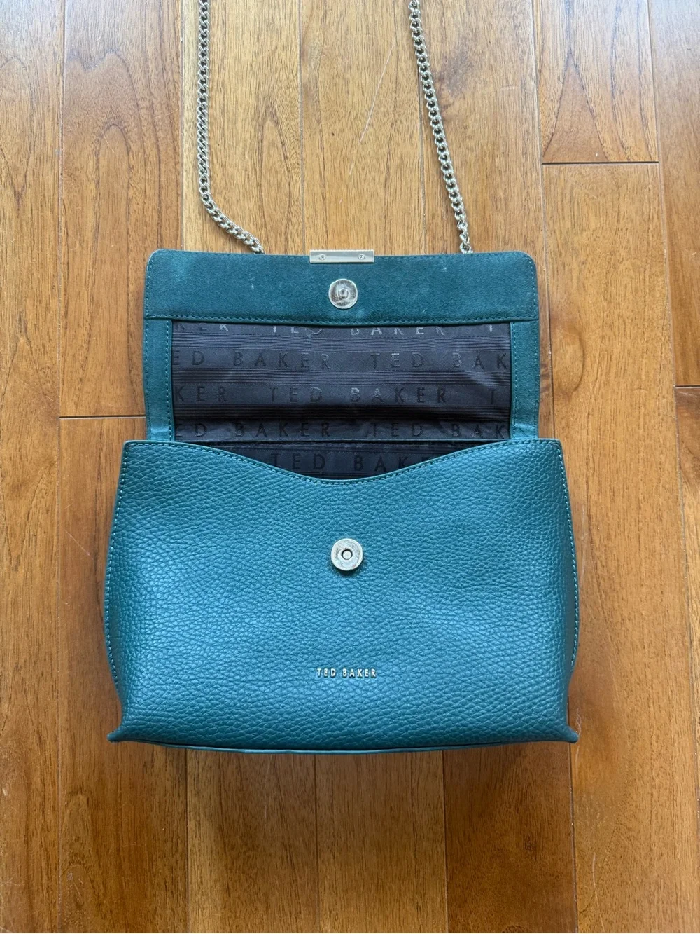 Ted Baker Lisa Forest Green Leather Suede Chain Crossbody Bag
